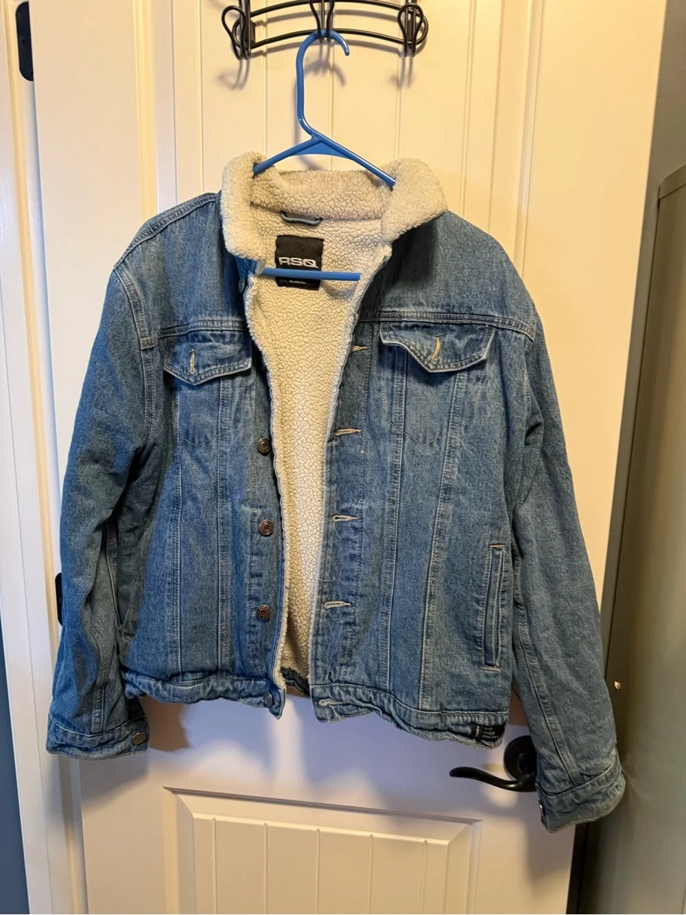 ASQ Sherpa-Lined Light Blue Denim Jacket